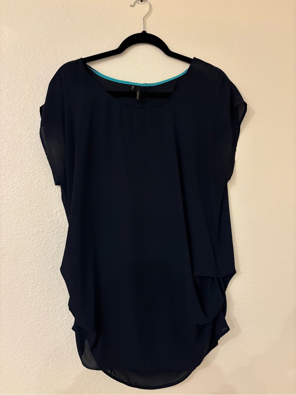 Maurices Navy Blue Short-Sleeve Draped Blouse